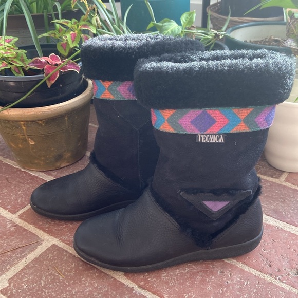 Tecnica Leather and Suede Shearling Tribal Print Mid Calf Boots - Picture 5 of 13